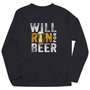 Tear Resistant Men's Running Long Sleeve Performance Tee - Will Run For Beer