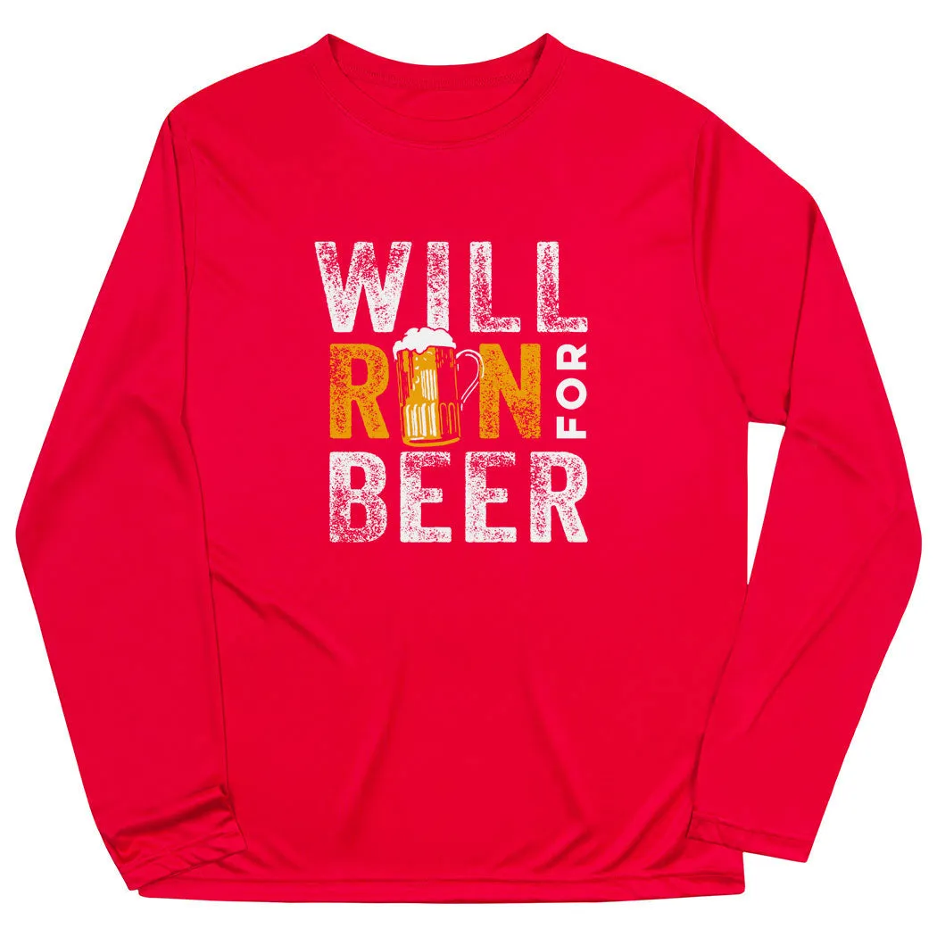 Relaxed Fit Men's Running Long Sleeve Performance Tee - Will Run For Beer