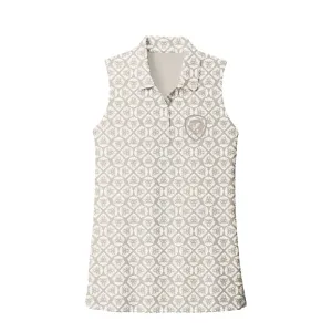 Simple and Light Snag Resistant Surface Women's Future Looks Bright Coconut Cream Lion Pattern Print Performance Sleeveless Polo