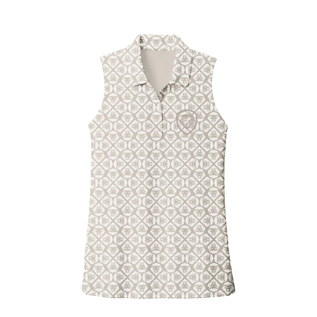 Active Design Wear Retro Style Women's Future Looks Bright Coconut Cream Lion Pattern Print Performance Sleeveless Polo