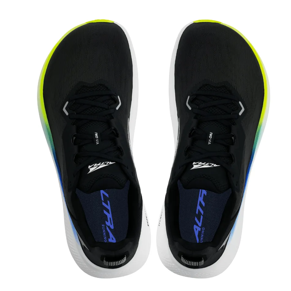 Altra Men's FWD Via Running Shoes in Black/Blue AW25 Fartlek - training Rocker sole geometry