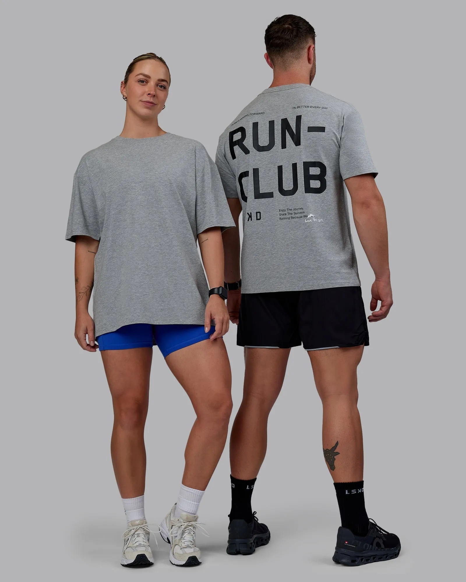 OversizedSilhouette Unisex Love The Run FLXCotton Tee Oversize - Lt Grey Marl-Black