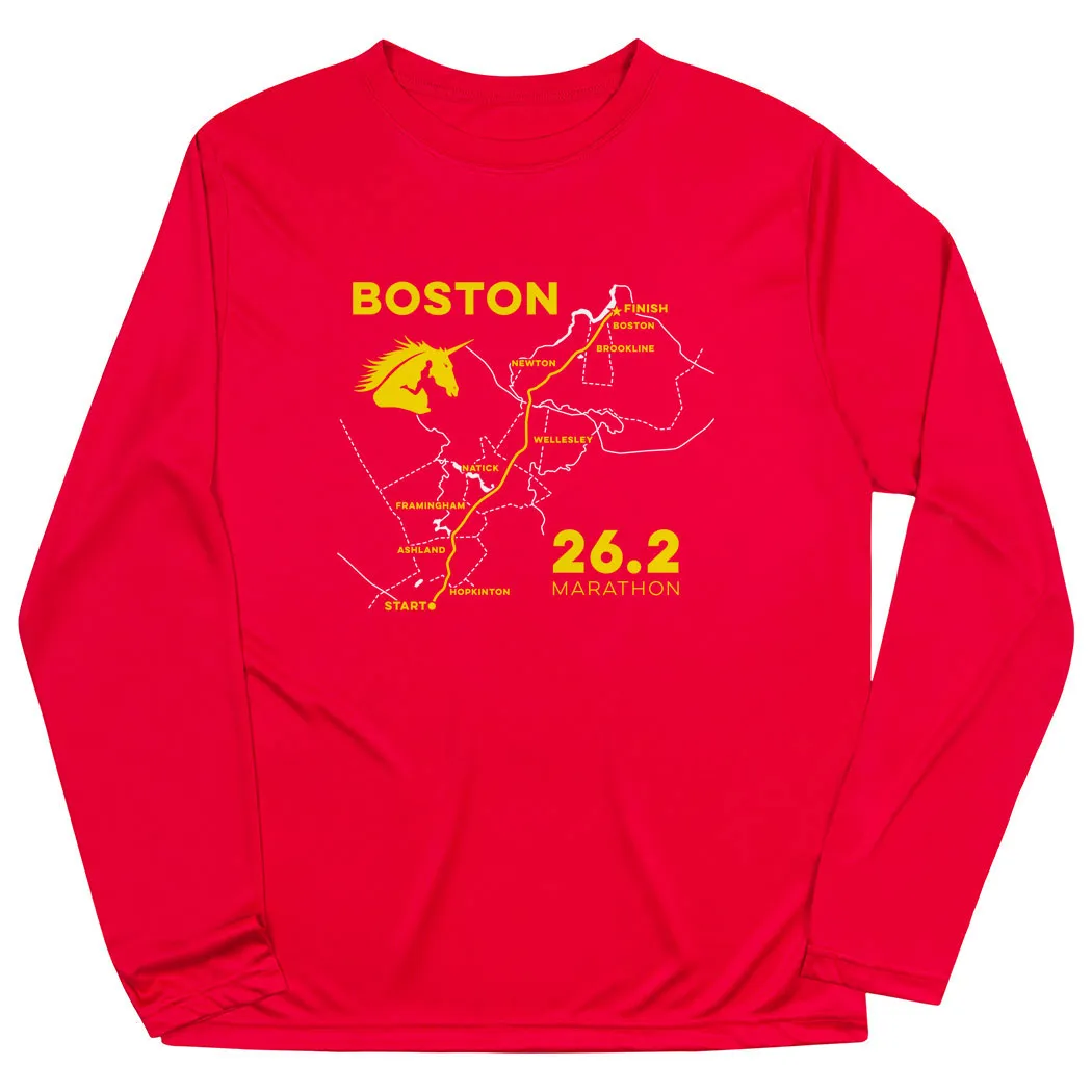 Men's Running Long Sleeve Performance Tee - Boston Route Cozy Comfort Design NonRestrictive Cut