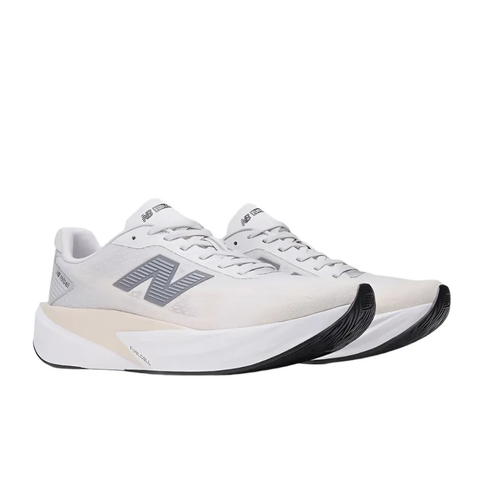 Torque Control Shank New Balance Men's Fuelcell Rebel v5 Running Shoes in Grey Matter/Linen/White AW25