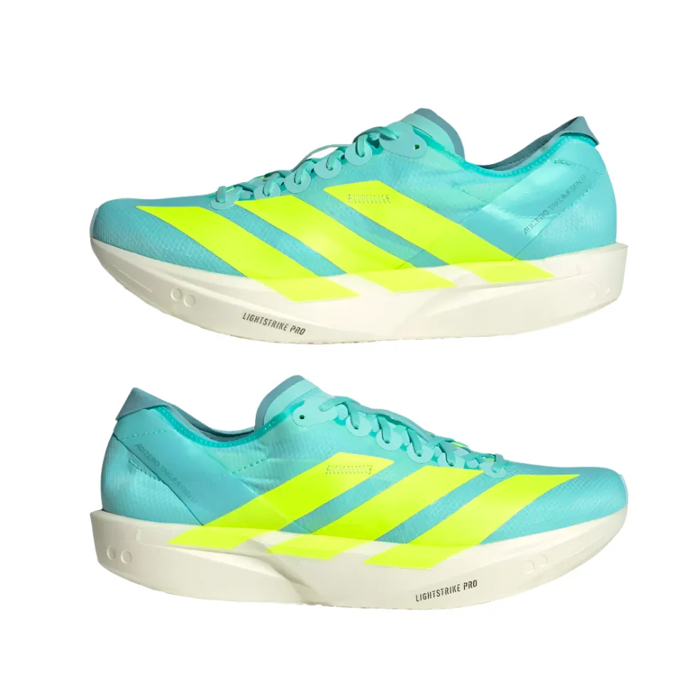 shoe polish Shock Dispersing Midsole Adidas Men's Takumi Sen 11 Running Shoes in Flash Aqua/Zero Metalic /Mint Ton AW25