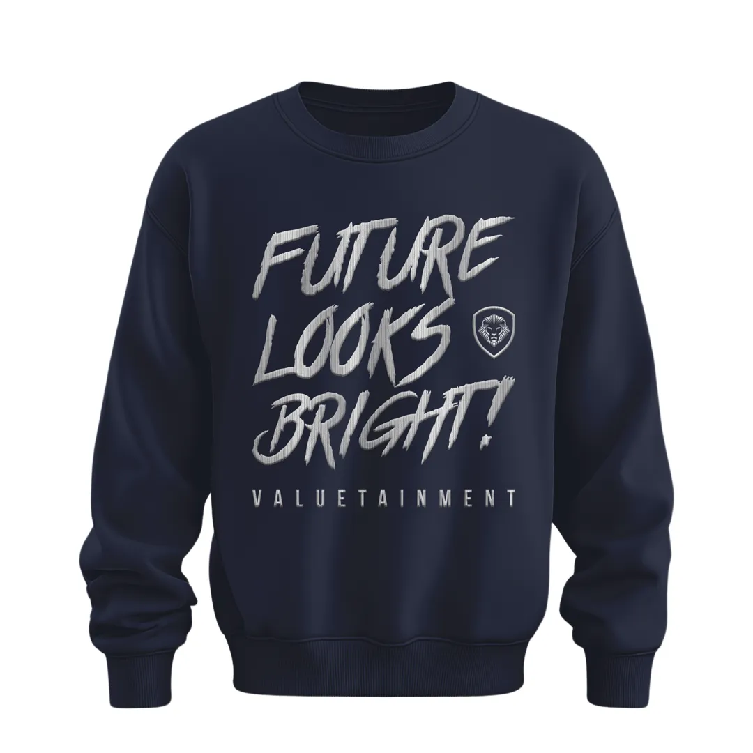 Future Looks Bright fully embroidered Navy & Silver Print Performance Crewneck Sweatshirt Versatile Design