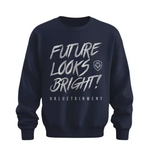 Future Looks Bright fully embroidered Navy & Silver Print Performance Crewneck Sweatshirt Drop Shoulder Cut
