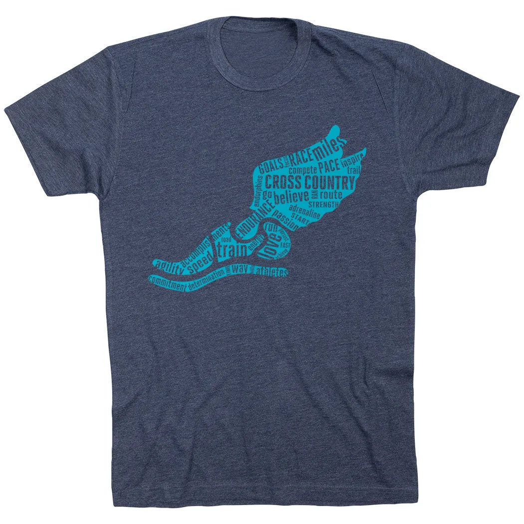 Cross Country Short Sleeve T-Shirt - Winged Foot Inspirational Words EasyCareFabric UPF Rated Fabric