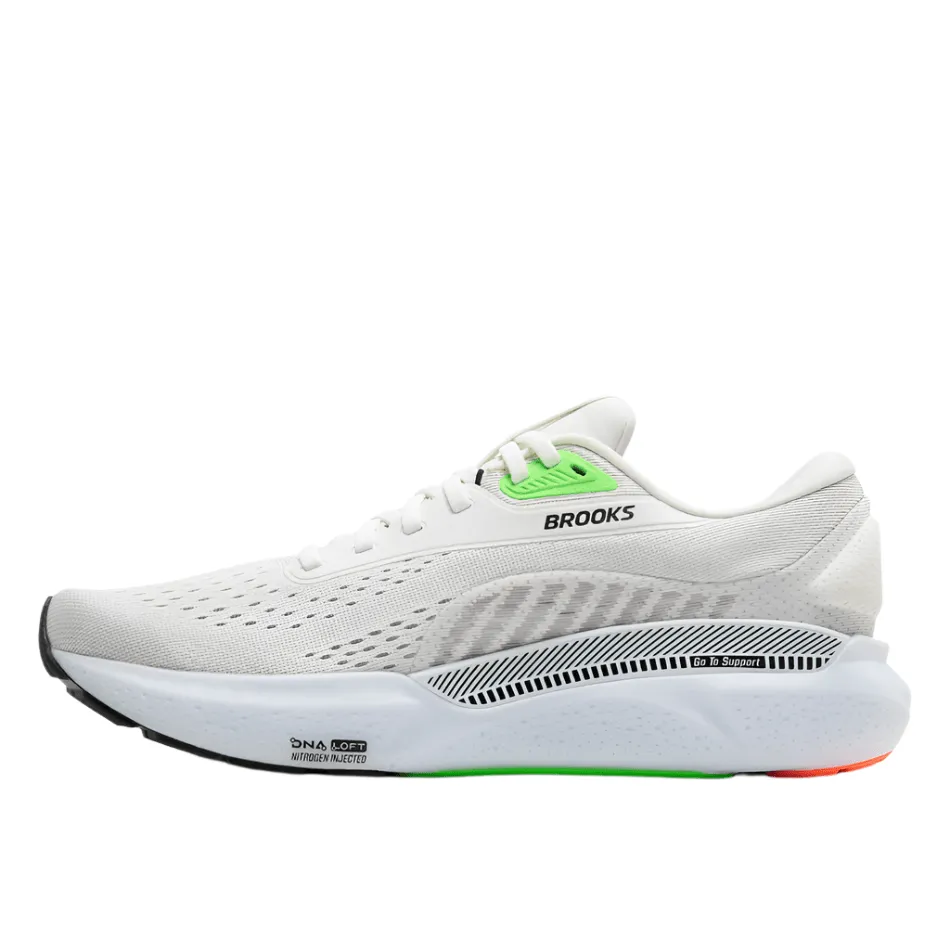 Brooks Men's Adrenaline GTS 24 Running Shoes in White/Gecko/Atomizer AW25 endurance training shoe fitness