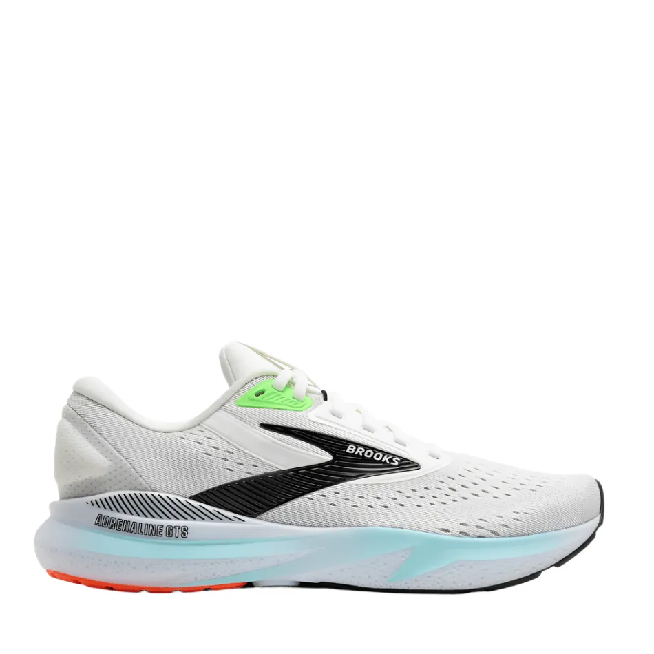 Arch Support Engineering Brooks Men's Adrenaline GTS 24 Running Shoes in White/Gecko/Atomizer AW25