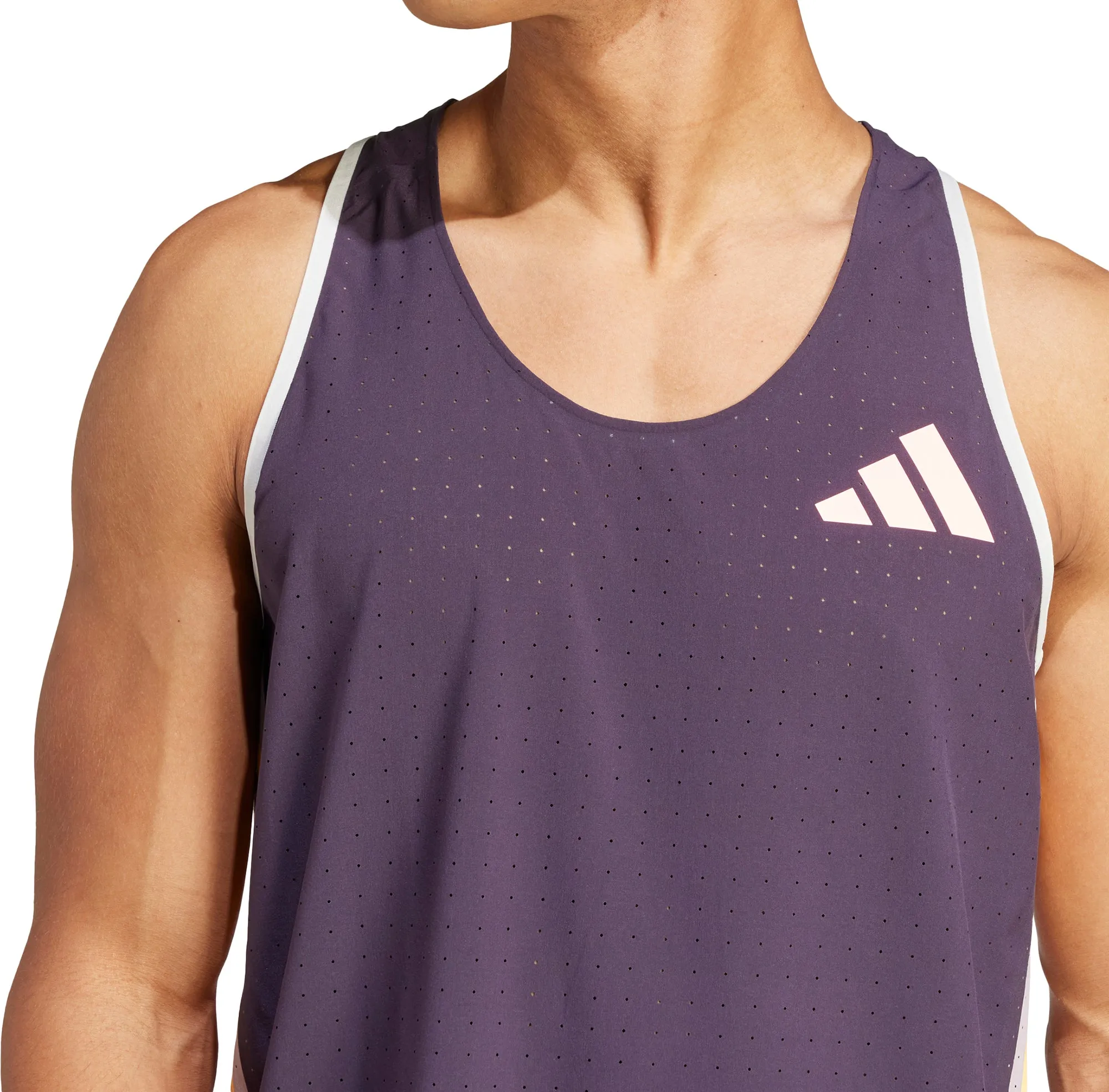 adidas Adizero Promo Mens Running Vest - Purple Flexible Neckline Machine - learning - enabled