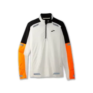 Dual Layer Ventilation Brooks Run Visible 1/2 Zip 2.0 (Mens) - Ecru/Fluoro Flash/Black
