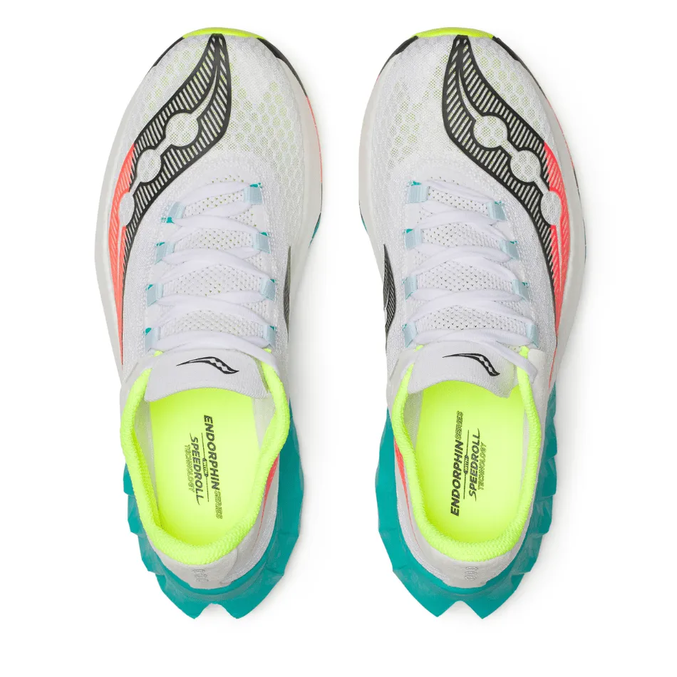 running in the mountains Saucony Men's Endorphin Pro 4 Running Shoes in White/Mutant AW25