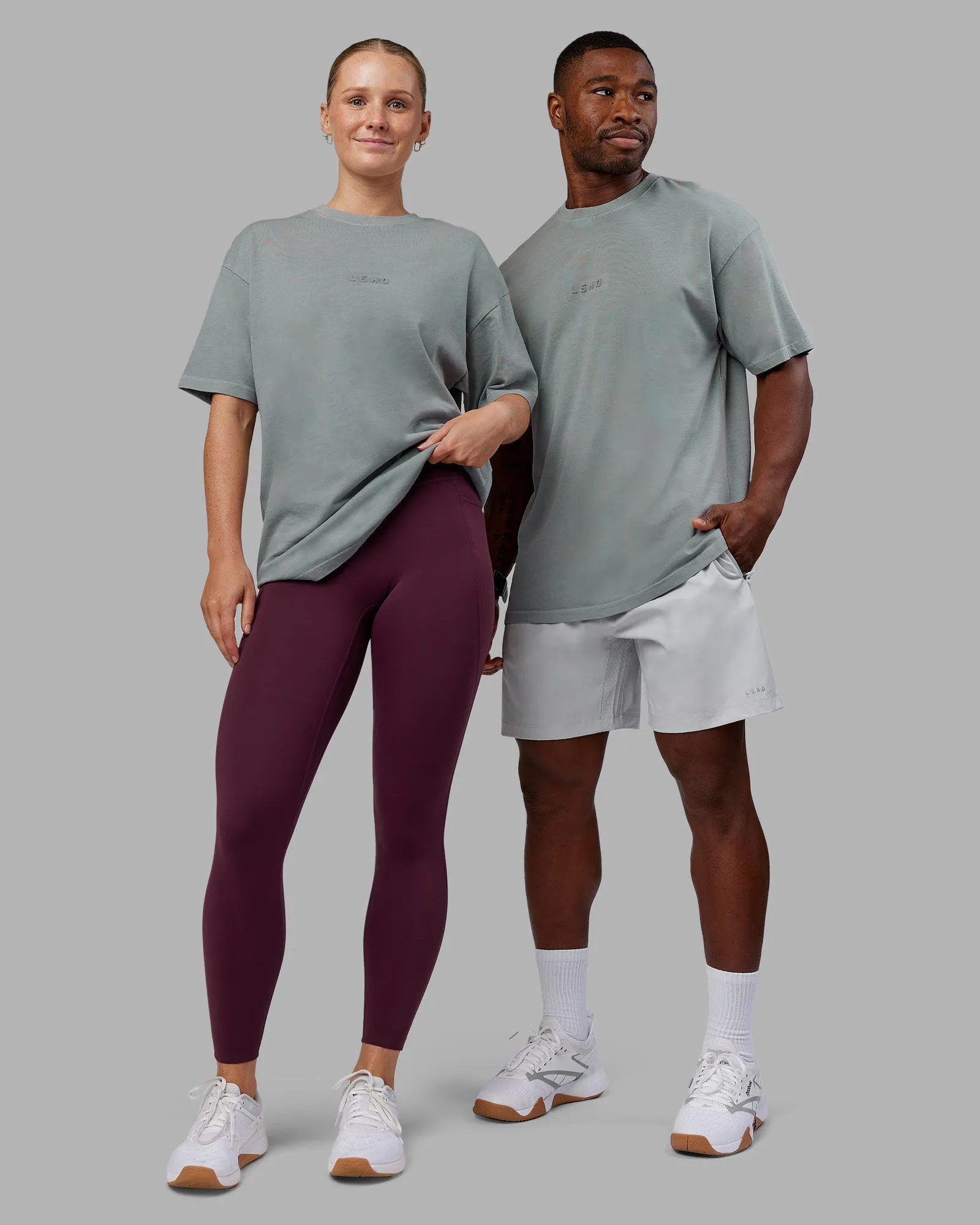 DoubleStitchedHem Stream Washed Heavyweight Oversized Tee - Washed Circular Grey