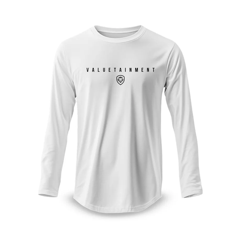 Valuetainment Premium White Curved Hem Long Sleeve T-Shirt Quick Layer