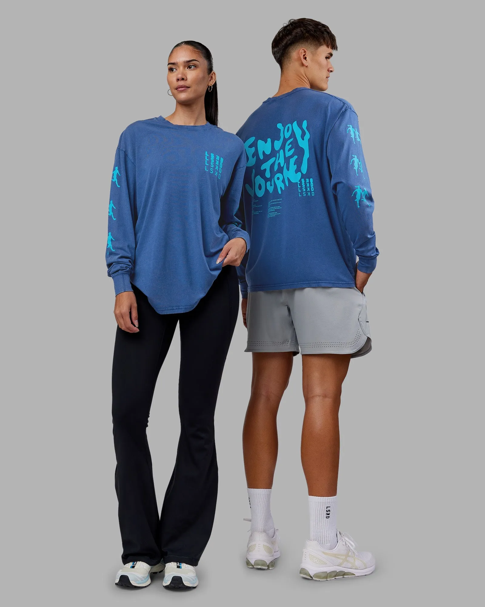 Soft Stretch Fit Classic Comfort Inferno Journey FLXCotton Oversized Long Sleeve Tee - Midnight Blue-Blue Bird