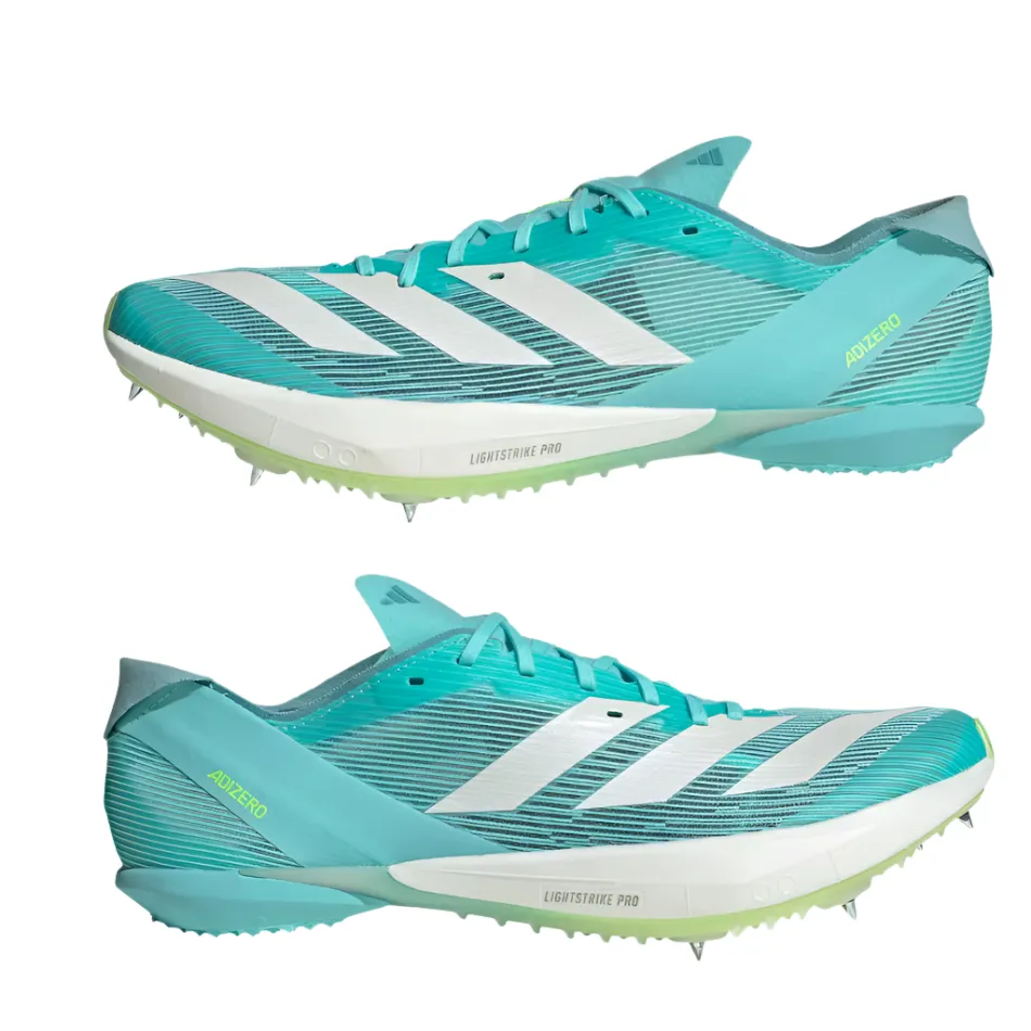 diabetic running shoes Adidas Unisex Adizero Ambition Track Running Spikes in Flash Aqua/Zero Metalic/Lucid Lemon AW25