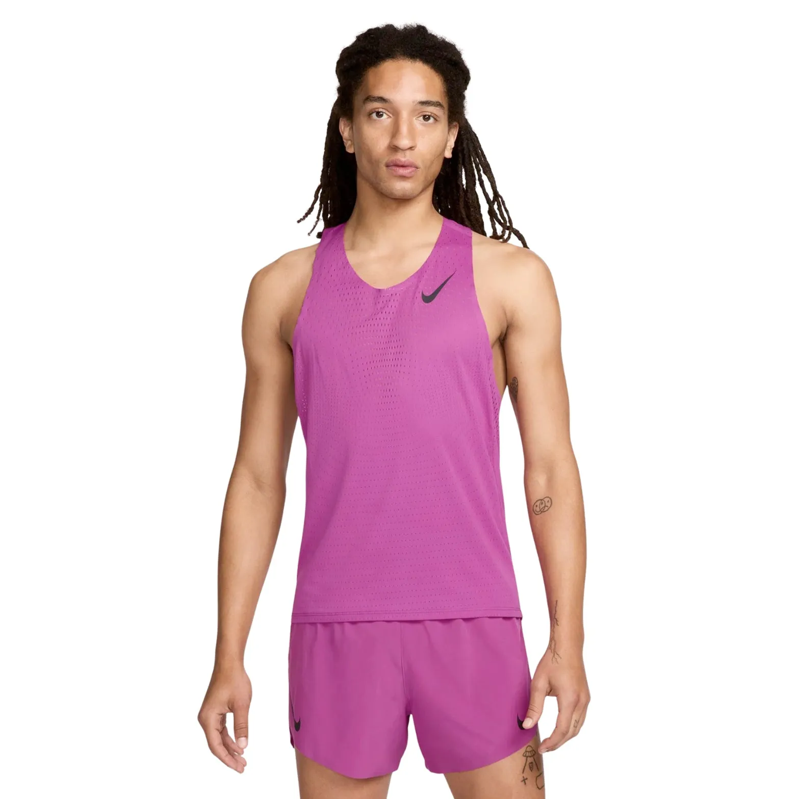 Nike Men's Dri-FIT AeroSwift ADV Running Vest Hot Fuchsia / Black Network - connected Ultra Breathable Mesh