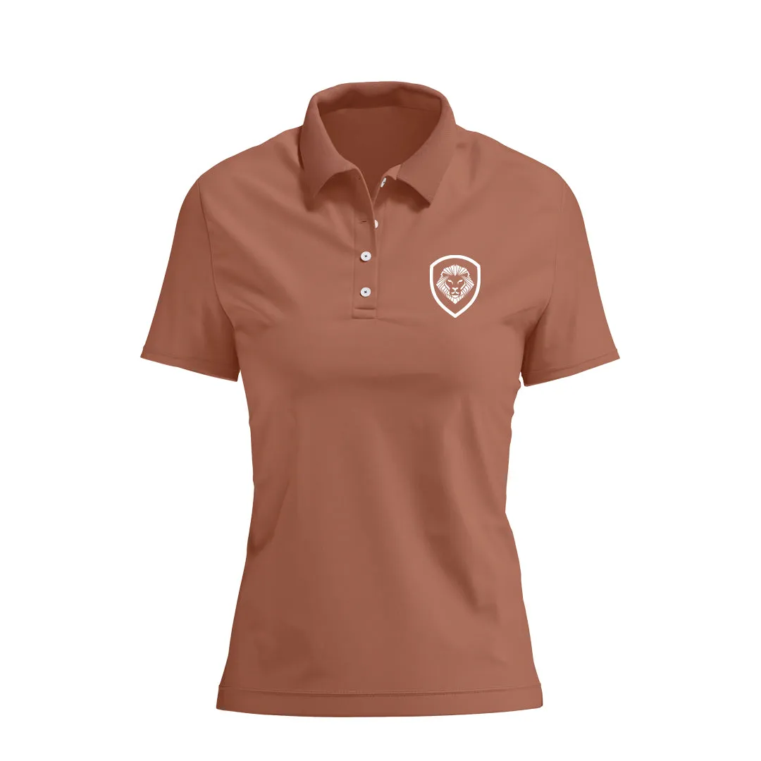 Comfy Performance Wear Cool Layer Wear Women's Lion Shield Mocha Mousse Performance Short Sleeve Polo