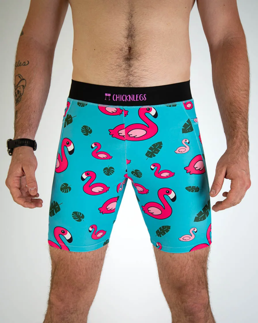 Men's Blue Flamingo 8" Half Tights Layered Paneling Sporty Fit