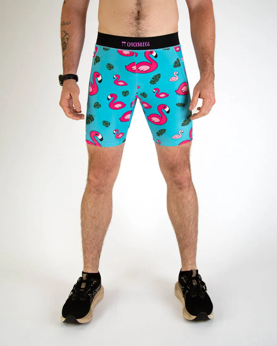 Men's Blue Flamingo 8" Half Tights Cozy Core Pro Athlete Travel Outfit