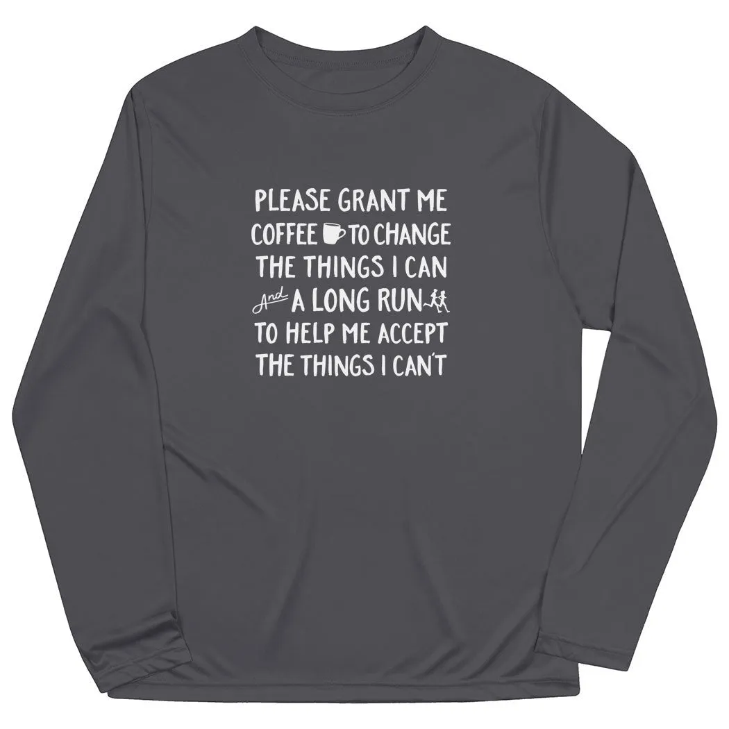 Men's Running Long Sleeve Performance Tee - Please Grant Me Coffee Striped modernity Chilly Day Wear