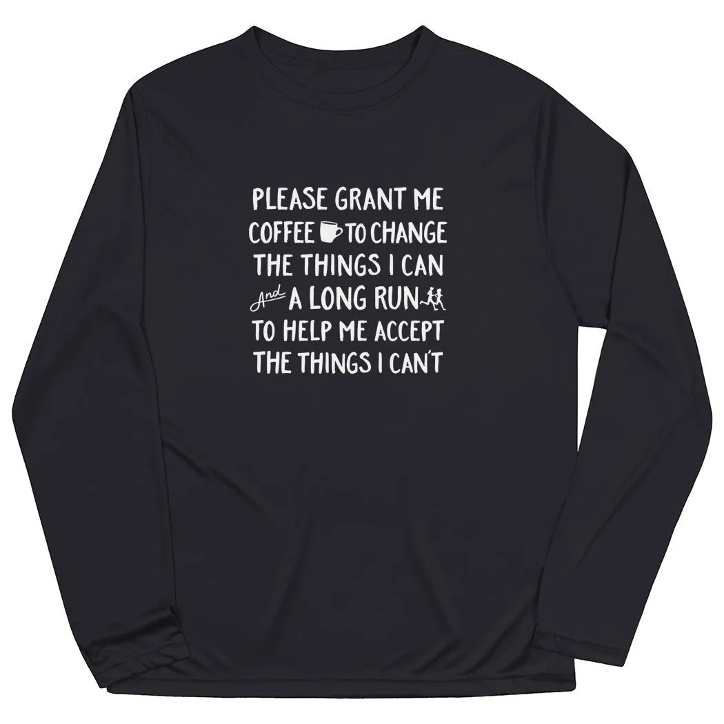 Men's Running Long Sleeve Performance Tee - Please Grant Me Coffee Relaxing Fit Versatile Comfort Wear