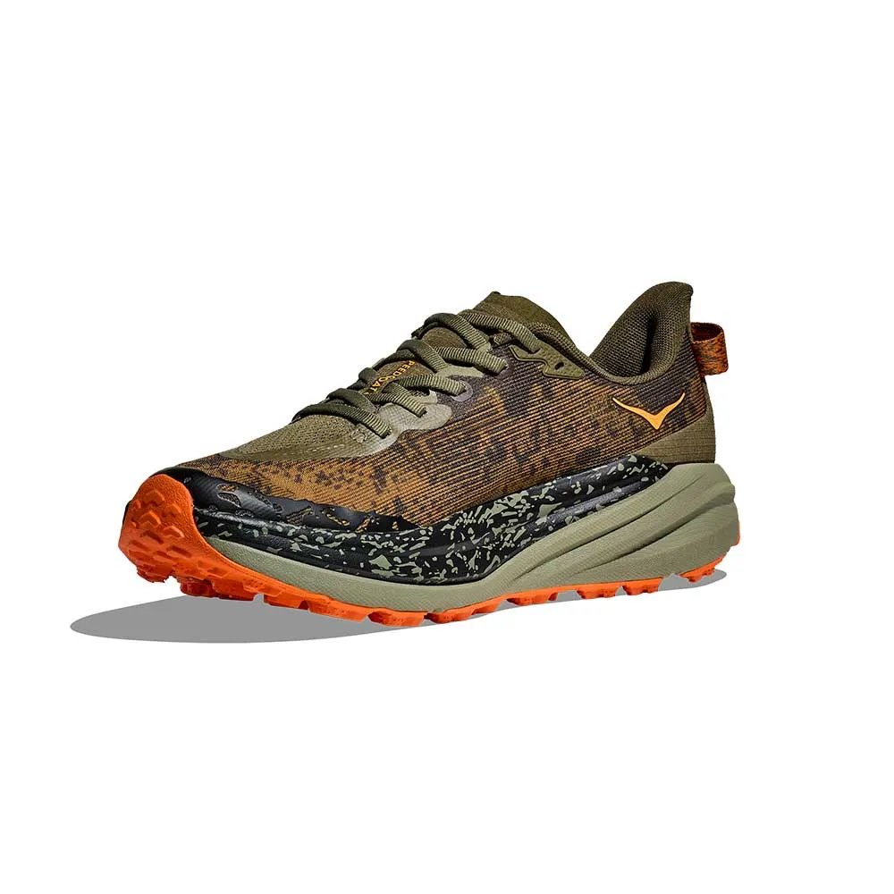 alpine running sneakers scenic trail running shoes Men's Speedgoat 6 Trail Running Shoe - Antique Olive/Squash - Regular (D)