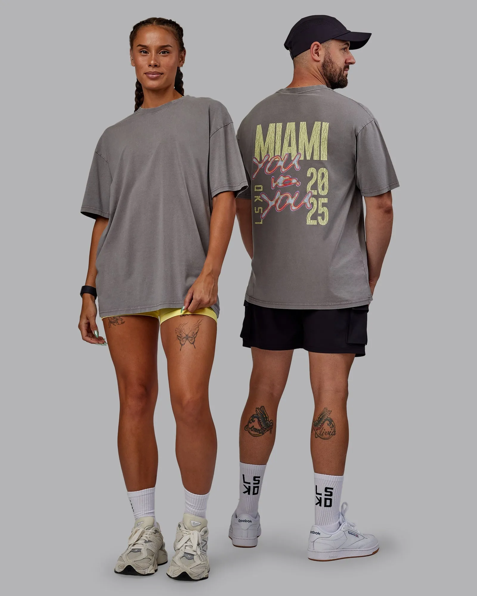 Unisex Miami 25 Washed FLXCotton Tee Oversize - Storm Front-Lemon Fizz Minimalist Layer DoubleStitched Seams