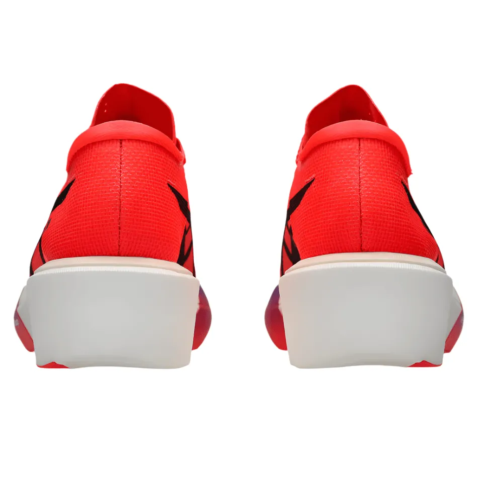 running in a boardwalk area shoes foam sole shoe trait ASICS Unisex METASPEED SKY TOKYO Running Shoes in Flash Red/Black AW25