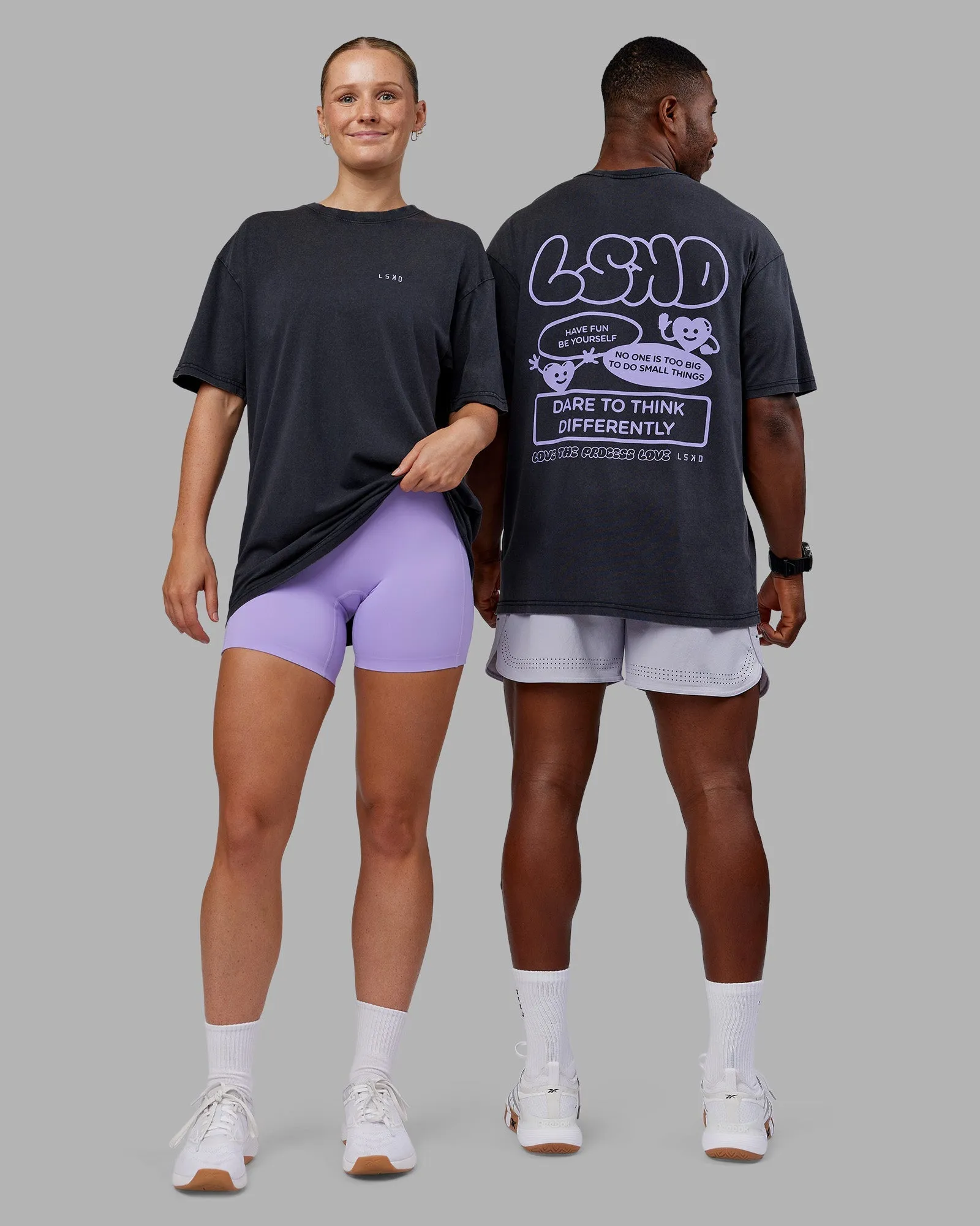 Fashion-Forward Look Quick Dry Fabric Dare To Think FLXCotton Tee Oversize - Black Washed-Violet Ray