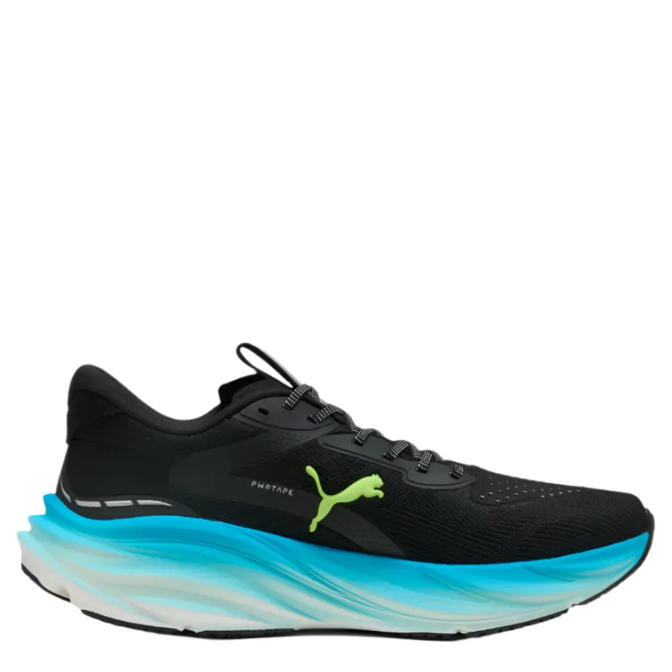 PUMA Men's Magnify NITRO 3 Running Shoes in PUMA Black/Speed Blue AW25 ribbon - decorated running wear