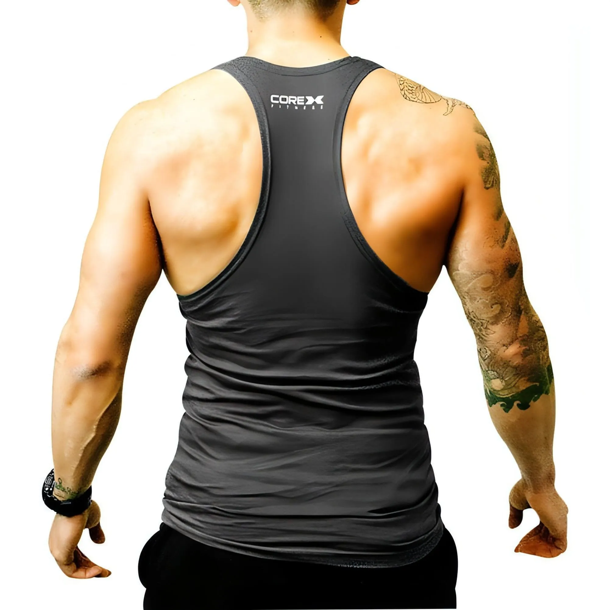 Stretch Panels CoreX Fitness Just Lift Stringer Mens Training Vest - Grey