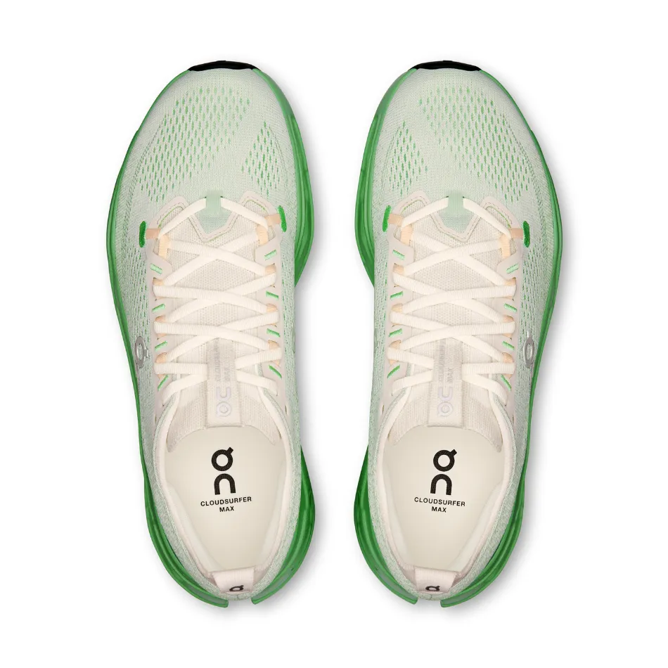 On Men's Cloudsurfer Max Running Shoes in Ivory/Honeydew AW25 wide toe - box seamless upper shoes