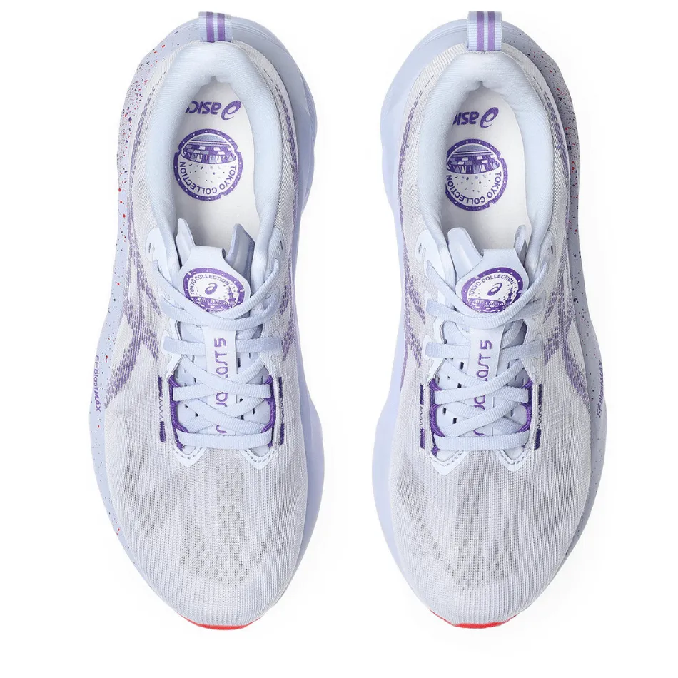 running socks Heel Support System ASICS Men's NOVABLAST 5 TOKYO Collection Running Shoes in Blue Fade/Edo Purple AW25