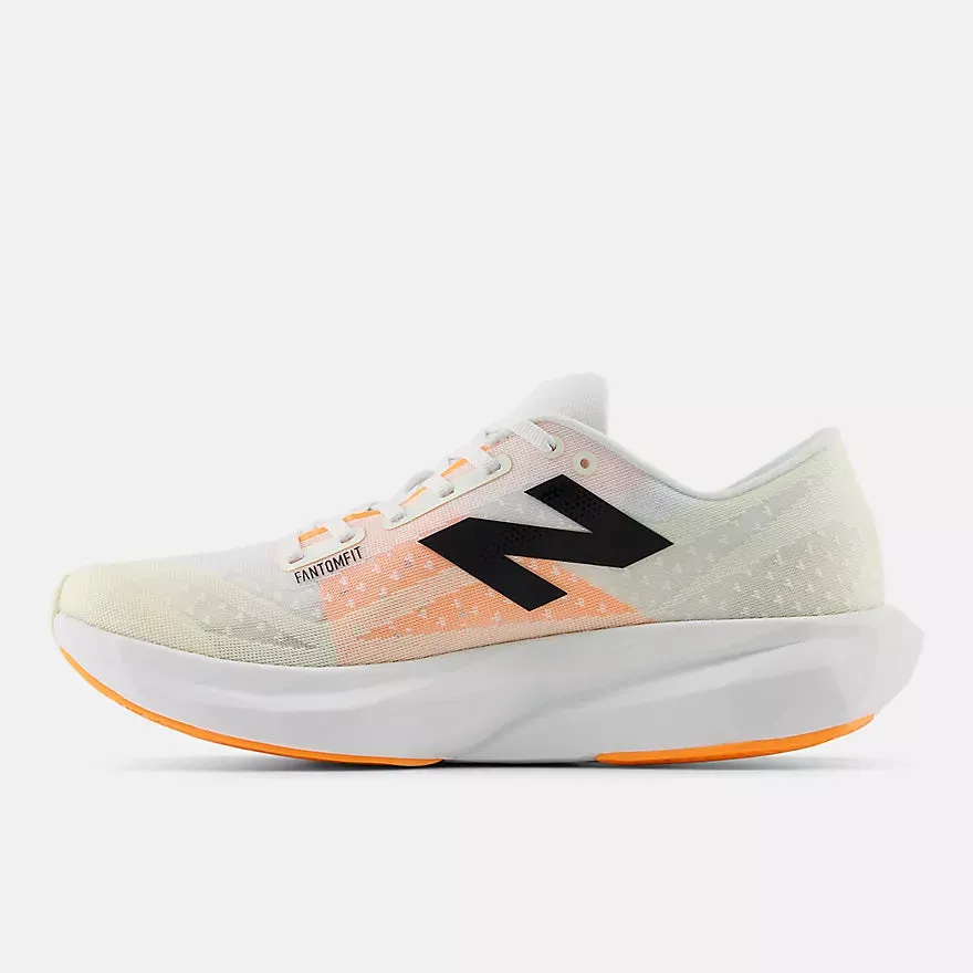 New Balance Men's FuelCell Rebel v4 (White with Angora and Hot Mango) contour slow - paced shoes