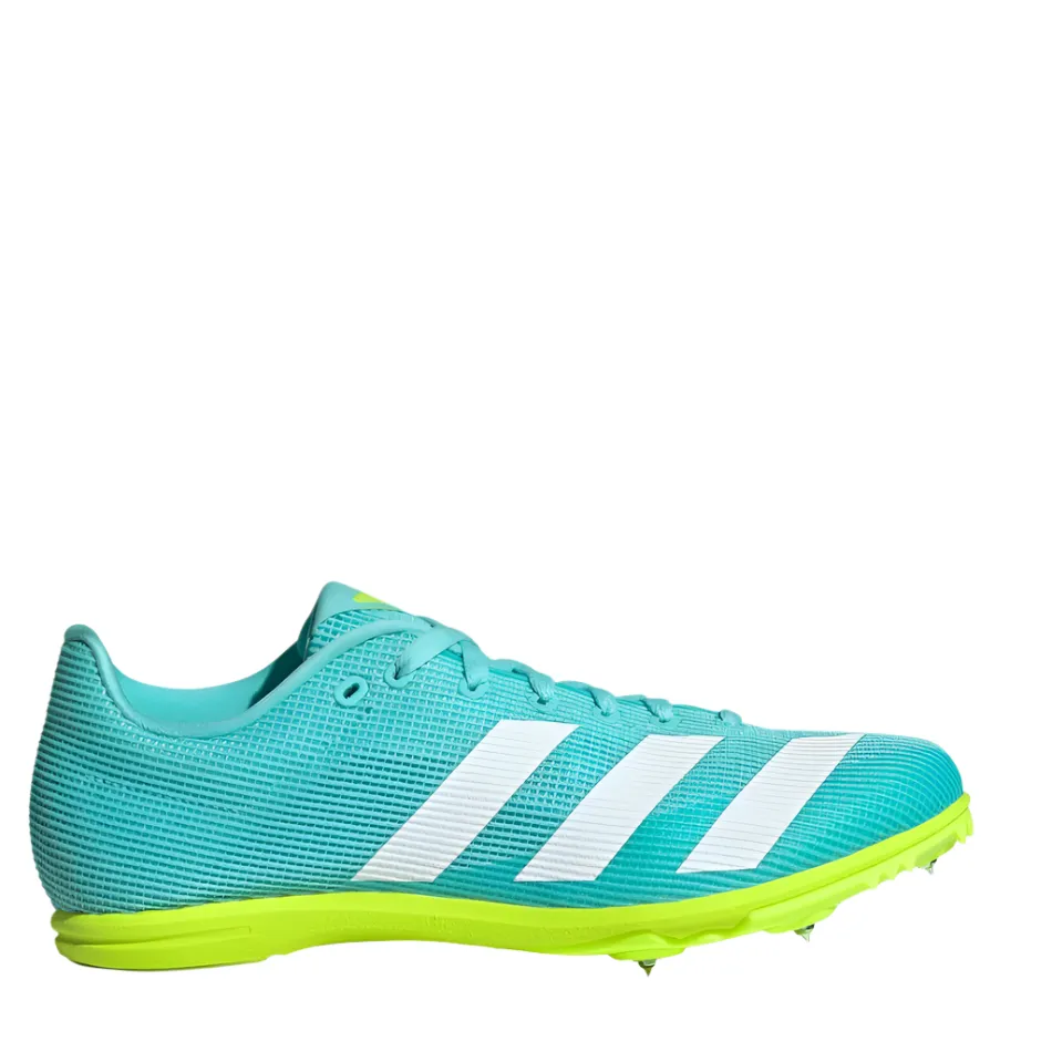 Adidas Junior Allroundstar Running Spikes in Flash Aqua/Cloud White/Lucid Lemon AW25 Neutral Footbed Ultra Rebound Foam