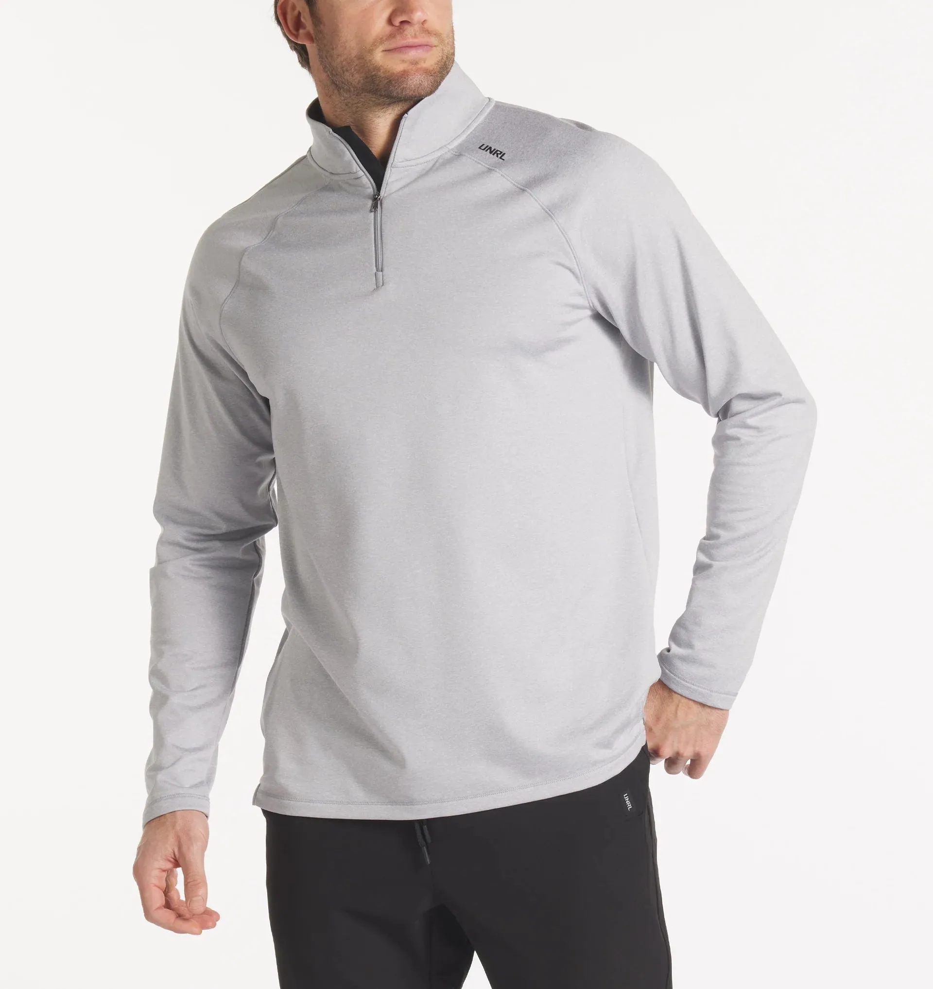 Flatlock stitching Holiday Ease Men's Interlock Quarter Zip (Heather Gray)