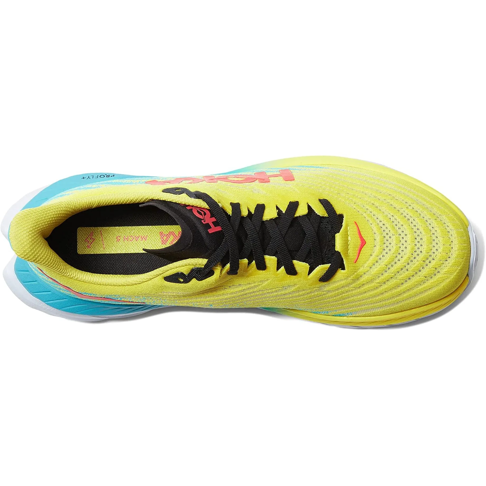 Hoka Men's Mach 5 (Evening Primrose/Scuba Blue) balance improvement Gusseted Tongue Design
