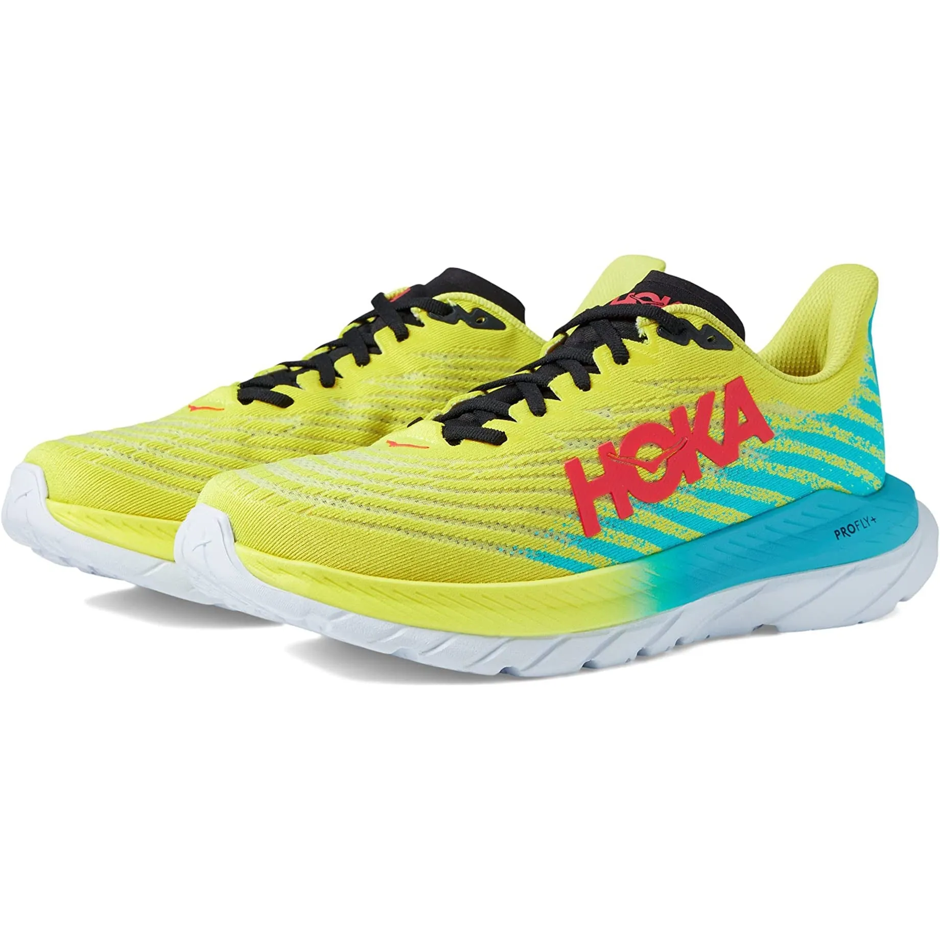 functional - design sweat - management shoes Hoka Men's Mach 5 (Evening Primrose/Scuba Blue)