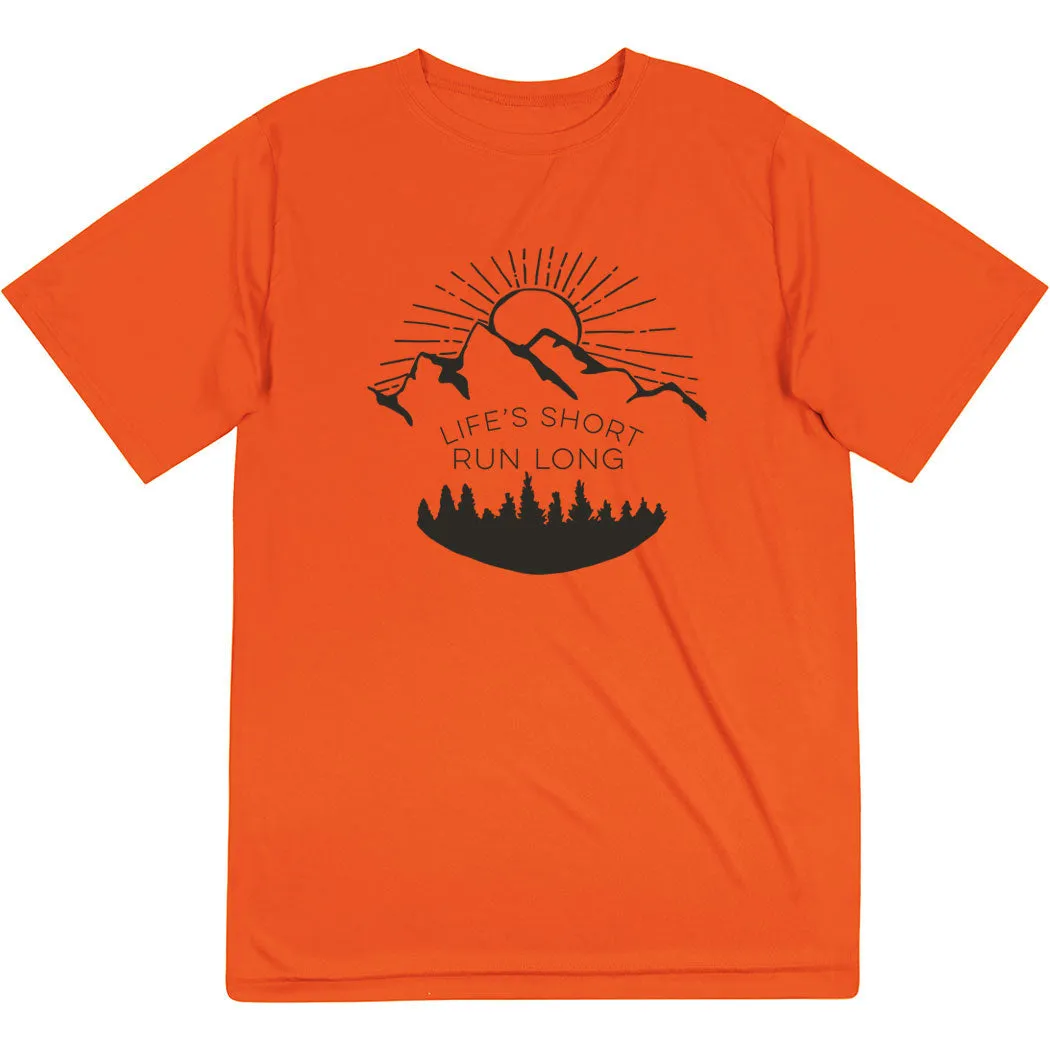 DurableStitching Men's Running Short Sleeve Tech Tee - Life's Short Run Long (Mountains)