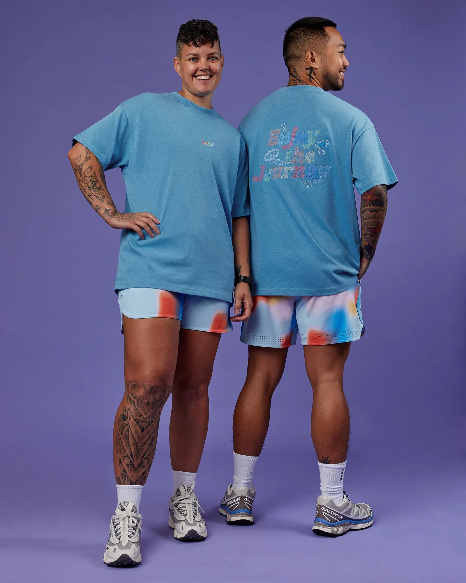 Timeless Design Our Journey Heavyweight Oversized Tee - Azure Blue-Rainbow