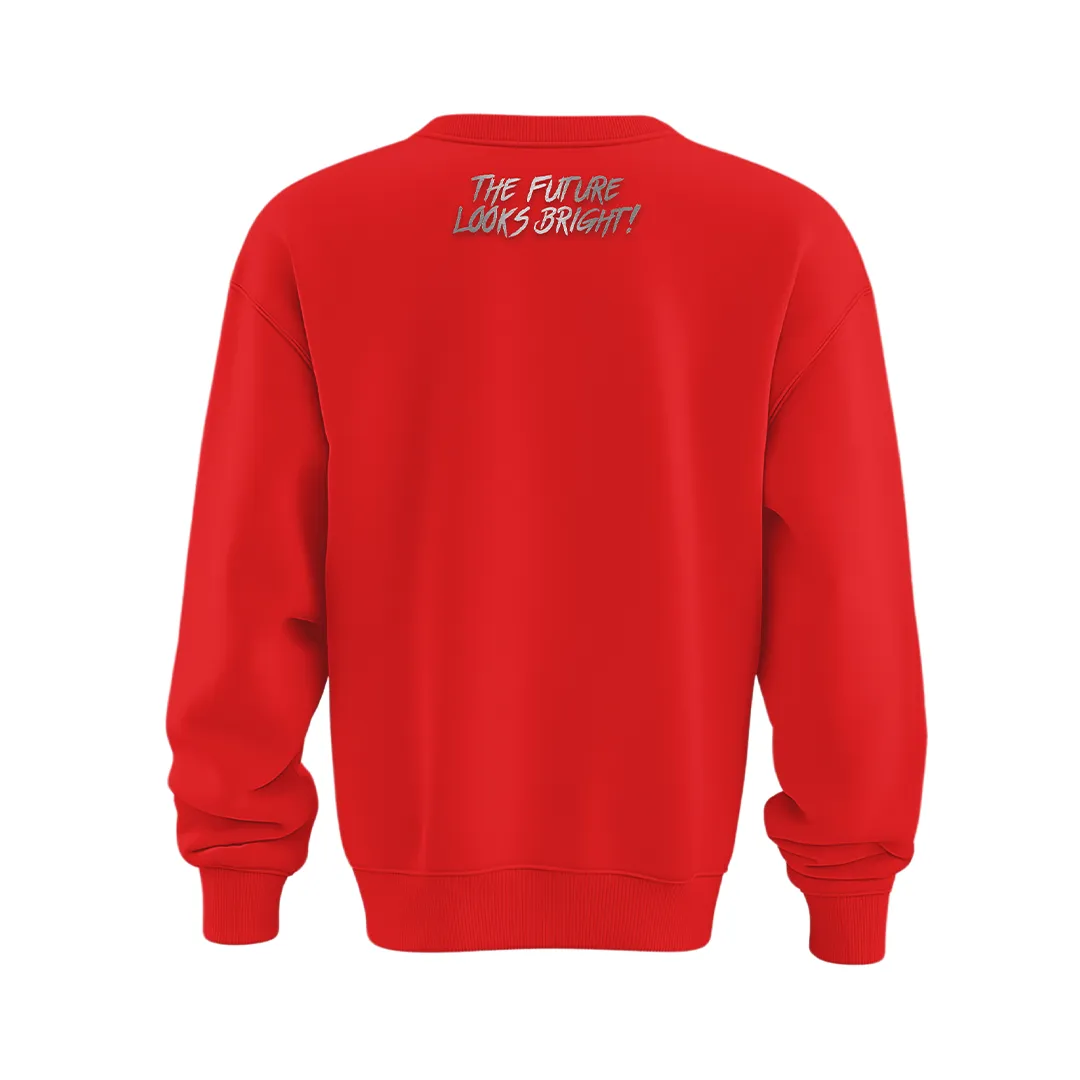 Valuetainment Red Raised Print Performance Crewneck Sweatshirt Thermal Regulation Layer Retro Style