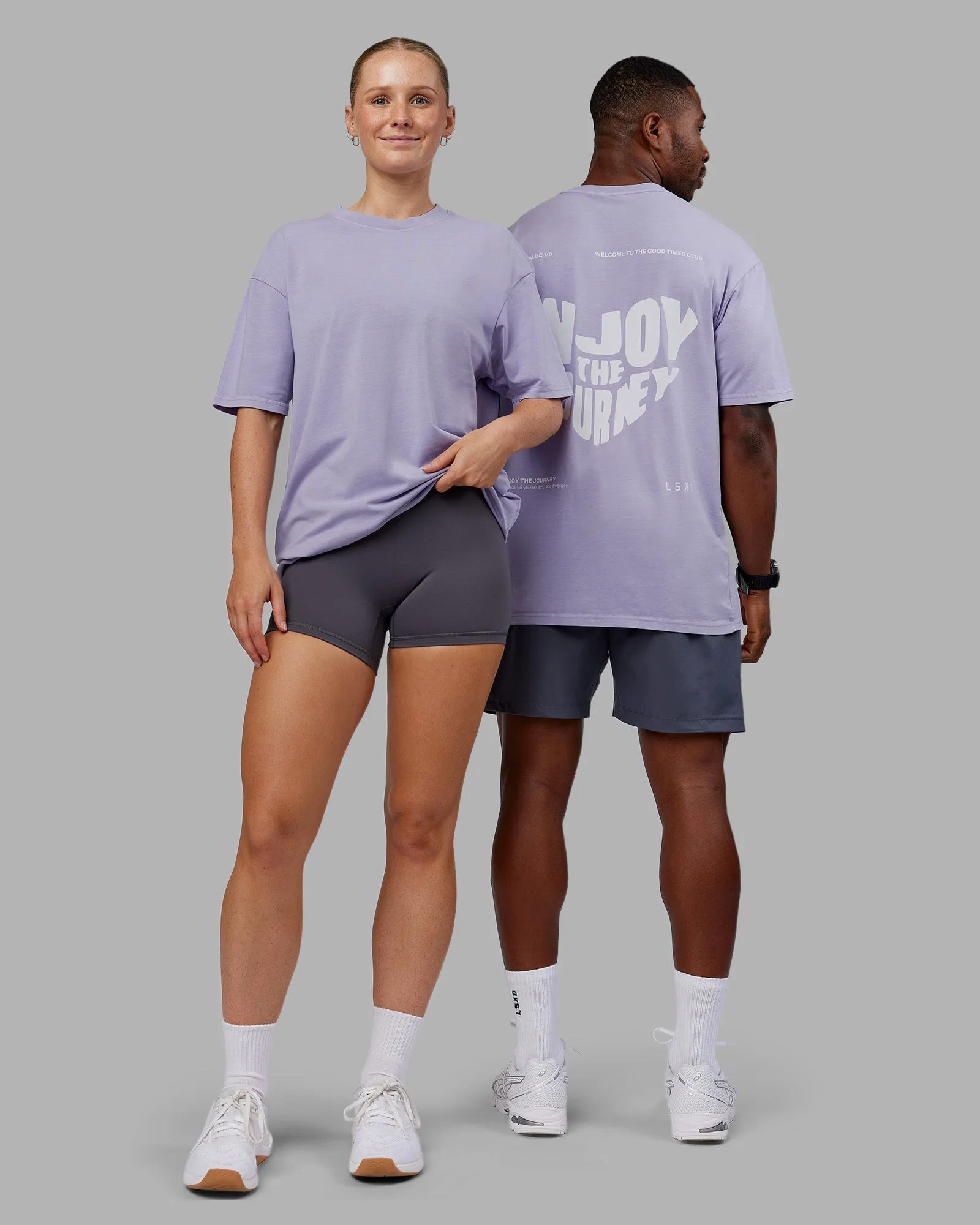 Animal print wildness Heart FLXCotton Oversized Tee - Washed Violet Ray-White