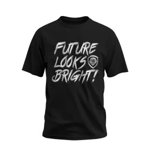 Best Seller Future Looks Bright Black & Silver Raised Embossed Print Performance Short Sleeve T-Shirt