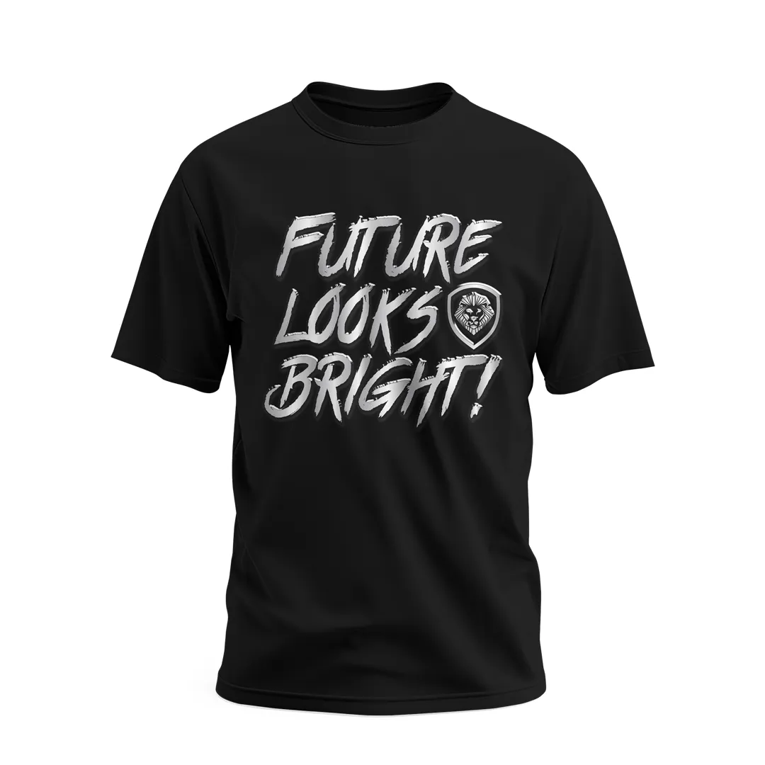 Future Looks Bright Black & Silver Raised Embossed Print Performance Short Sleeve T-Shirt Anti-pilling