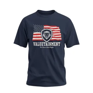 Chic and Soft Award-winning Future Looks Bright Navy Valuetainment Lion Shield Flag Short Sleeve T-Shirt