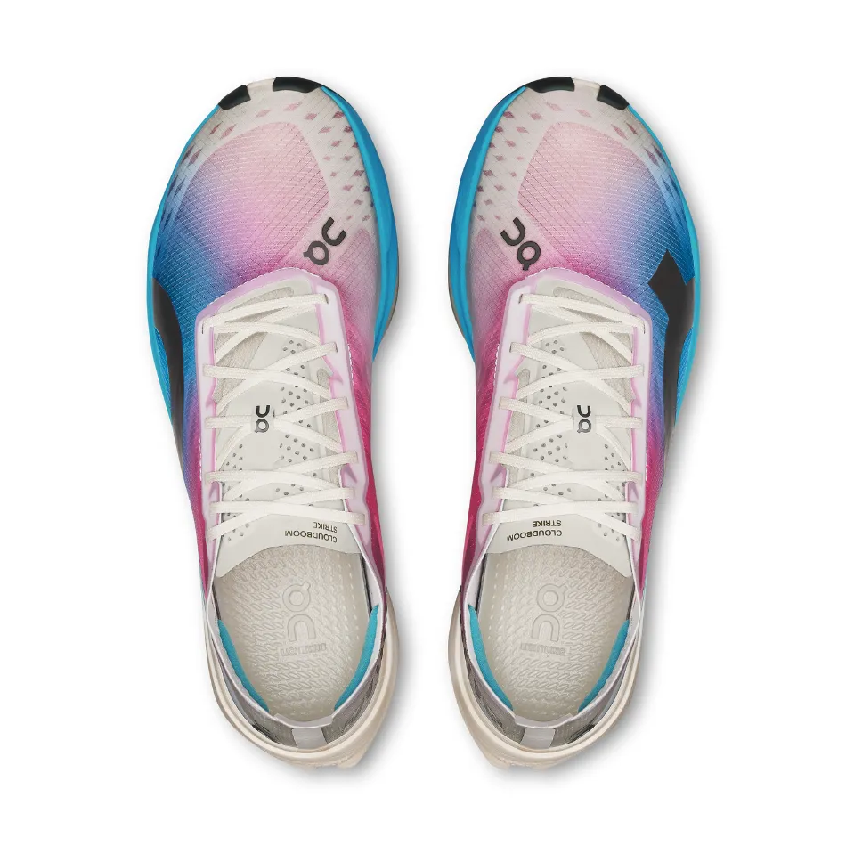 On Men's Cloudboom Strike Running Shoes in White/Horizon AW25 running in a jungle area shoes