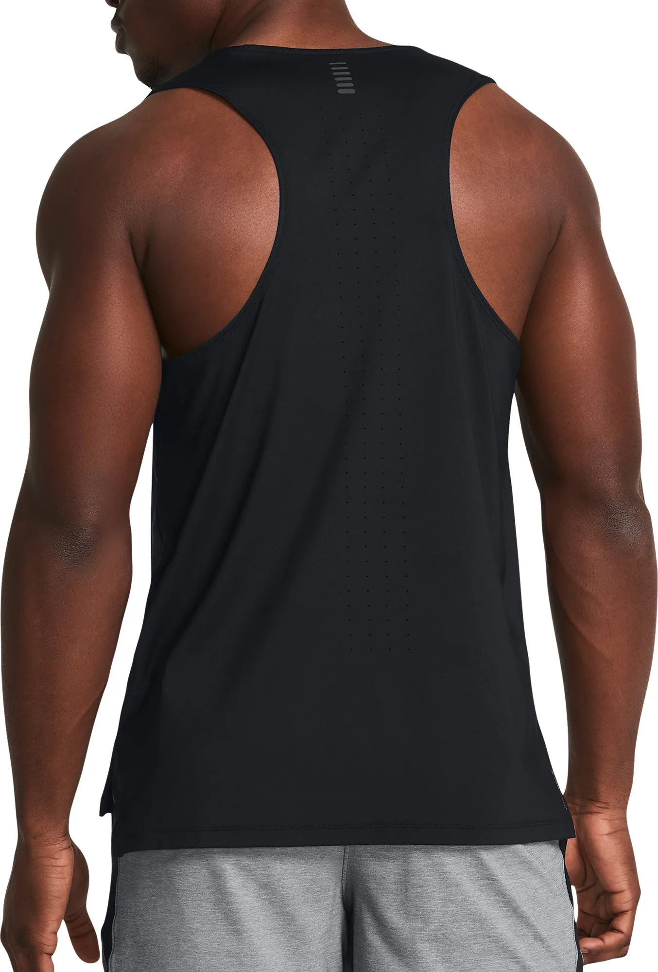 Under Amour Launch Elite Mens Running Vest - Black Raglan Sleeve Moisture Wicking Design