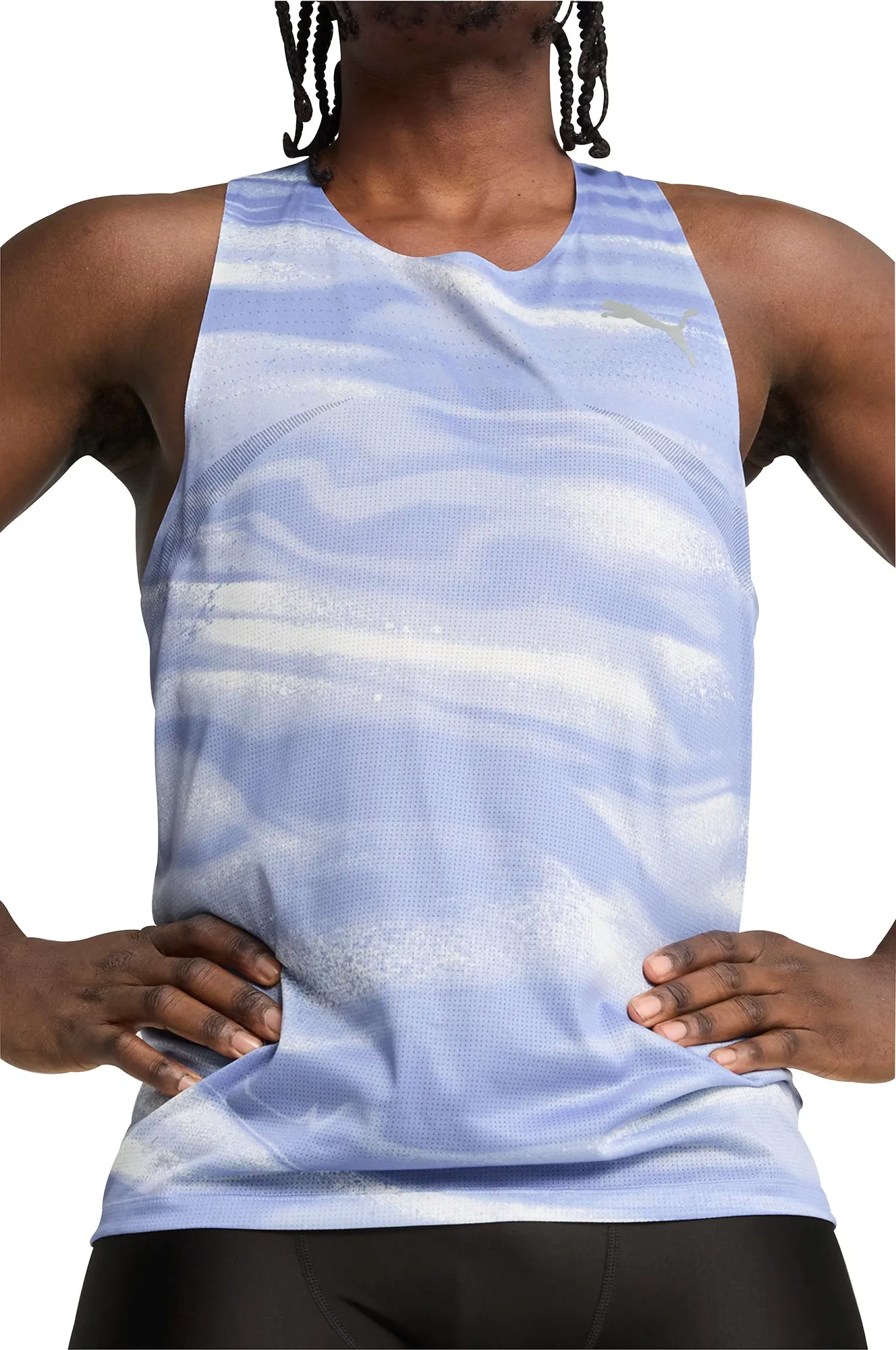 Ventilated Back Panels Puma Raceday UltraSpun Graphic Mens Running Vest - Blue